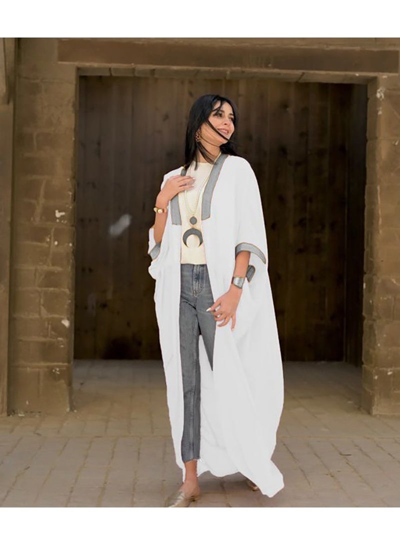 SunSet Kaftan Abaya Silver Embroidered Chiffon Sunset white - Image 1